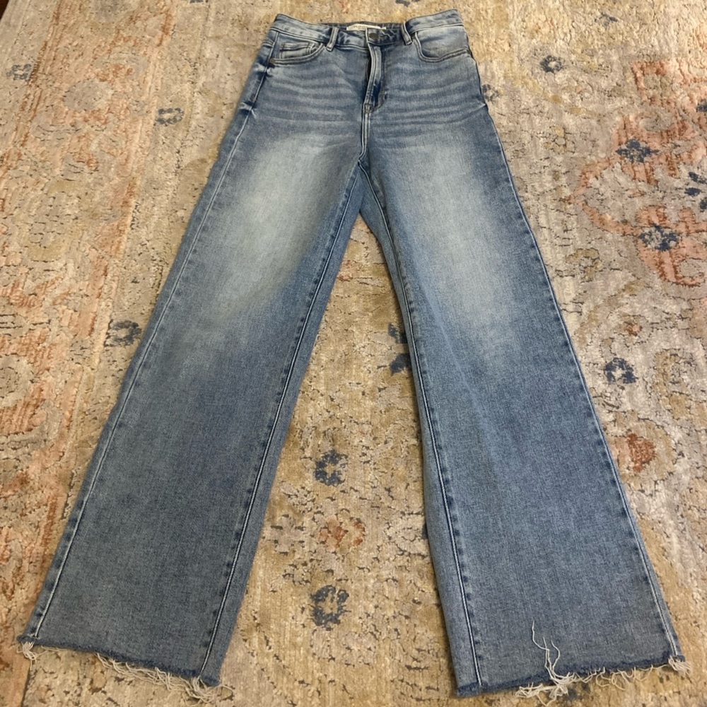 Hidden Los Angeles Jeans Womens 26 Raw Hem Stretch High Rise Light Wash Wide leg - Picture 1 of 13